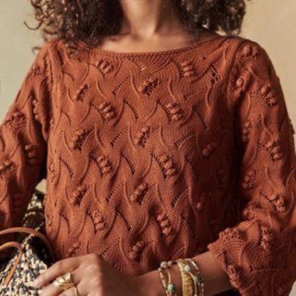 Sézane Yvette Brown Scoop Back Cotton Sweater Sz S